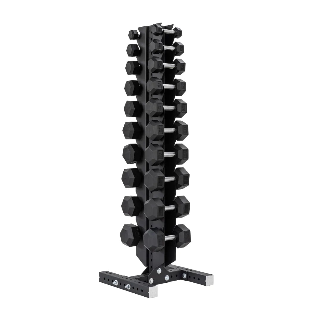 5-50 LB Rubber Hex Dumbbell Set with Vertical Storage Rack - 10 Pairs ...