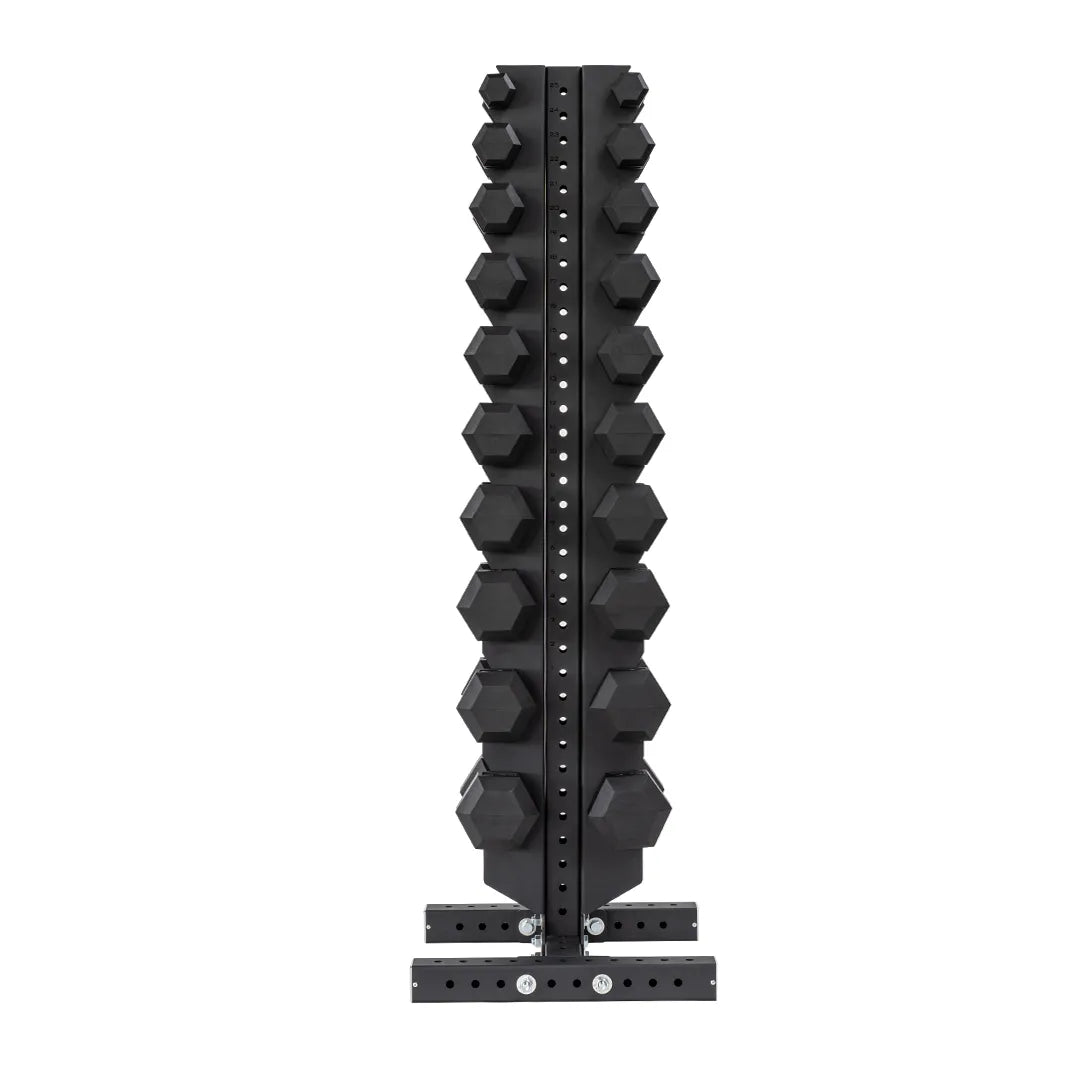 5-50 LB Rubber Hex Dumbbell Set with Vertical Storage Rack (10 Pairs)